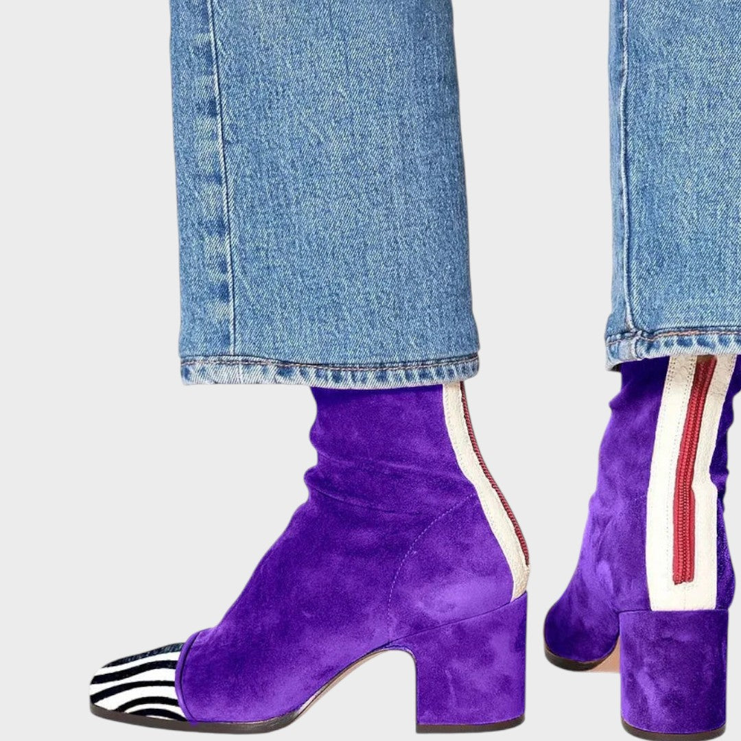 Blanca | Cizme din piele întoarsă cu vârf leopard, stil western