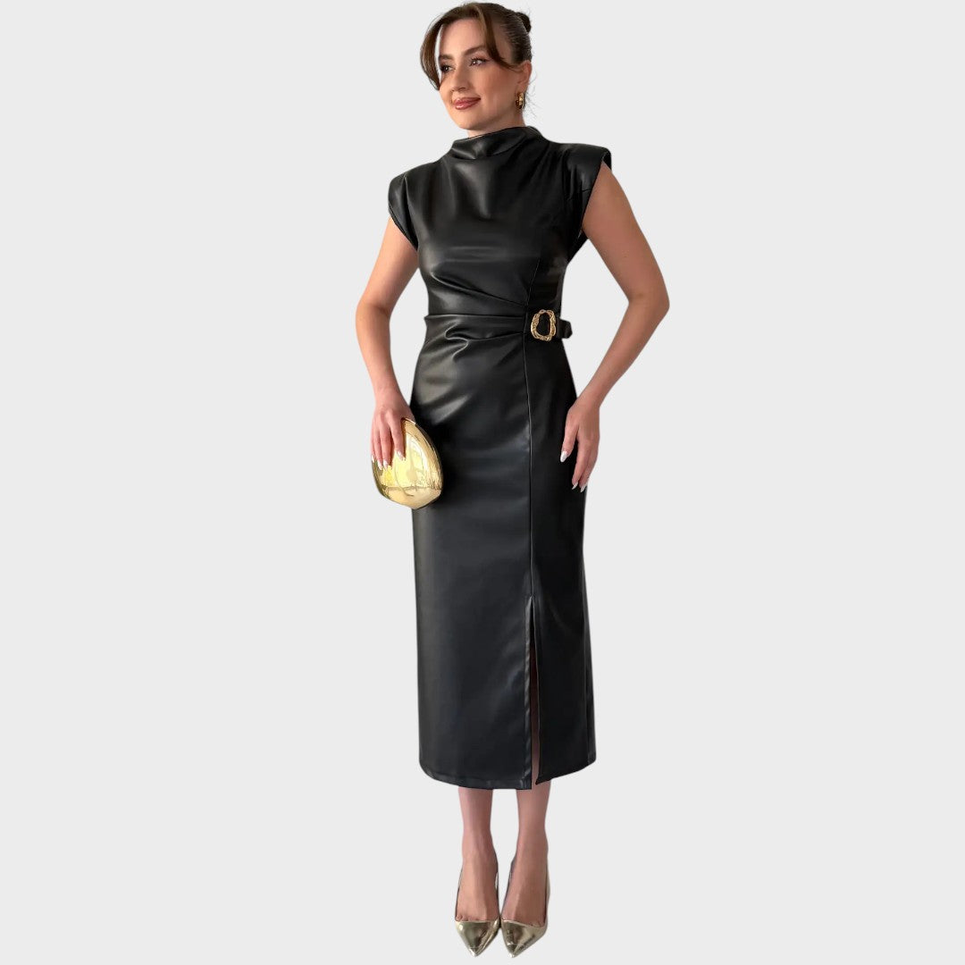 Nicoleta | Rochie din piele întoarsă cu croi elegant și deschidere frontală