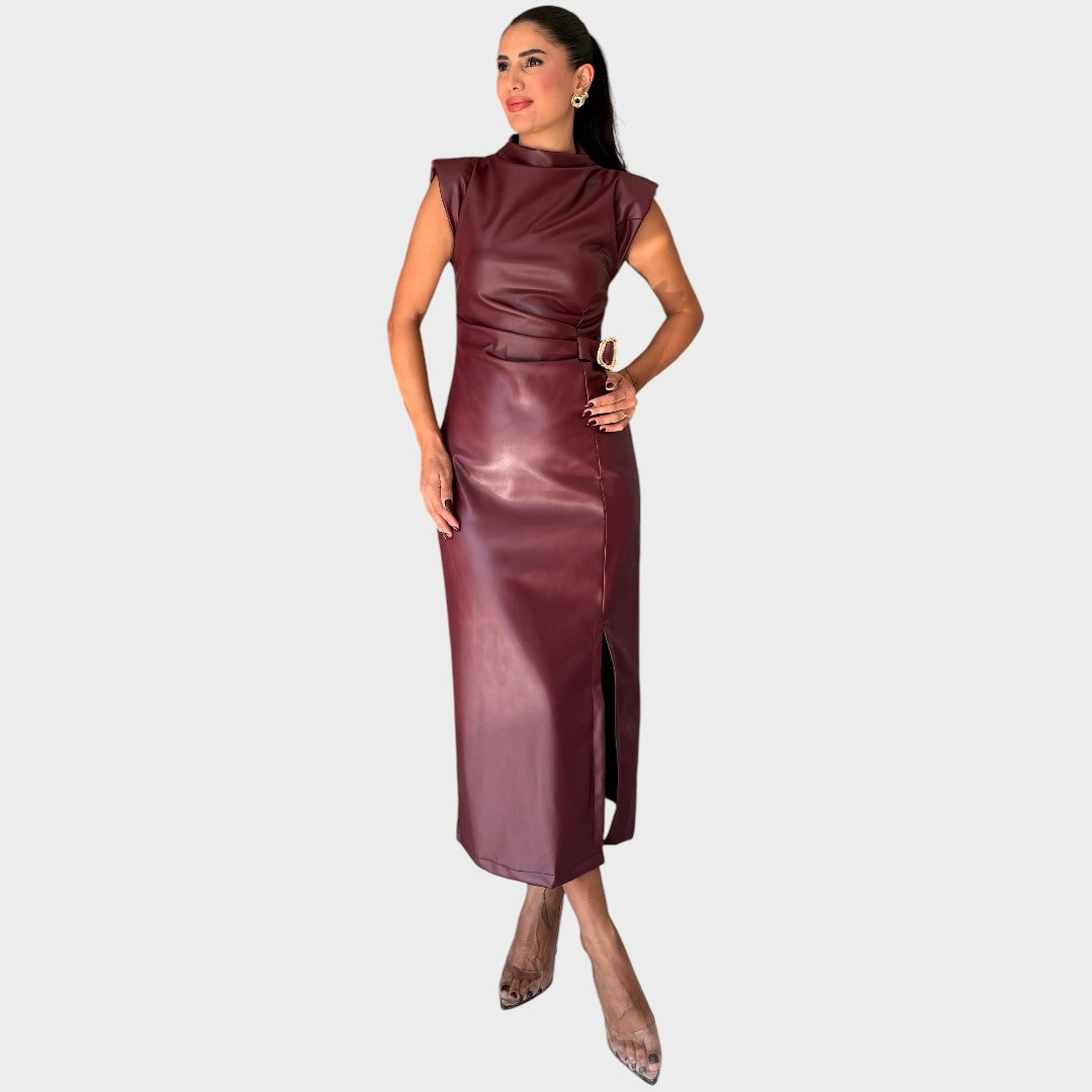 Nicoleta | Rochie din piele întoarsă cu croi elegant și deschidere frontală