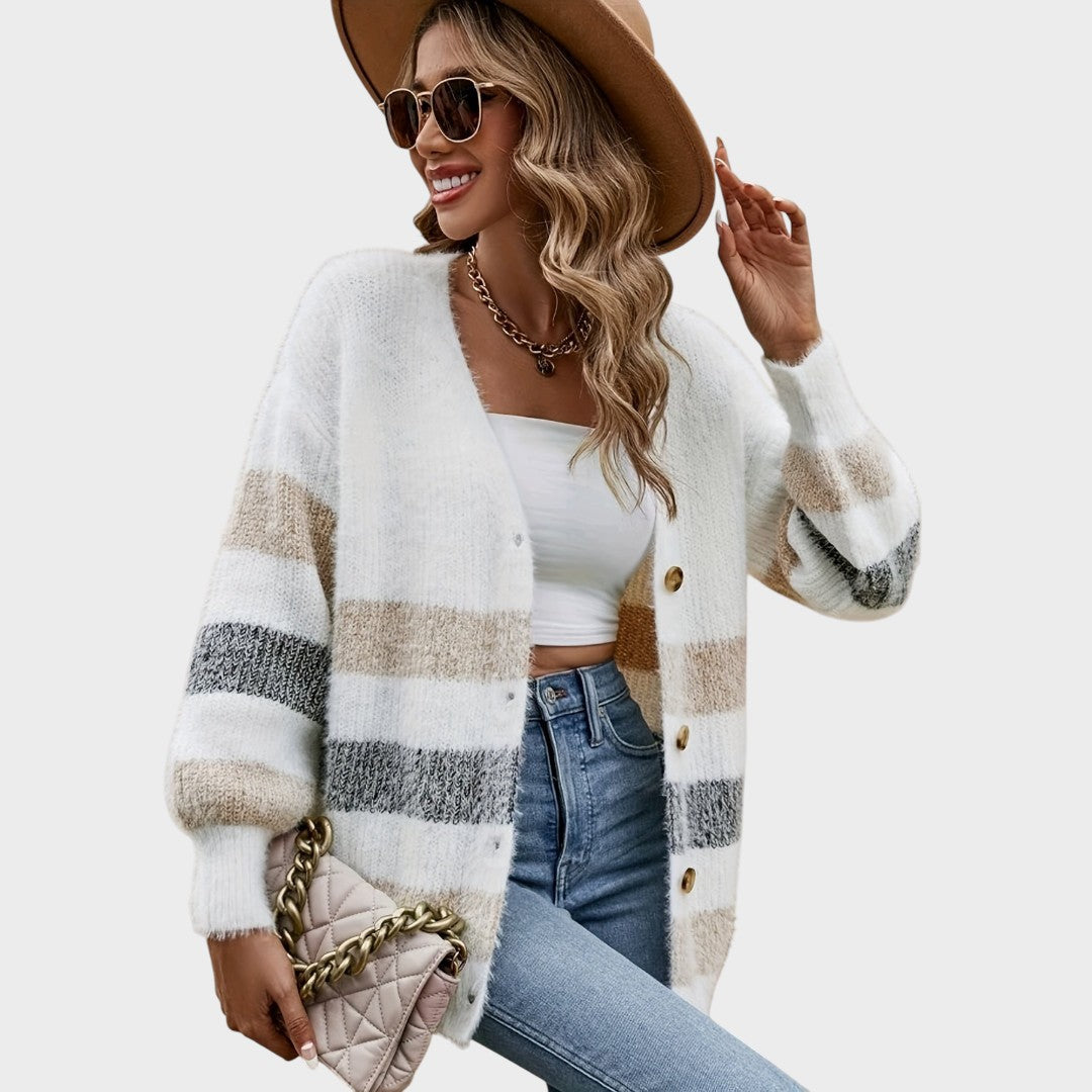 cardigan lung damă Lisa bej elegant