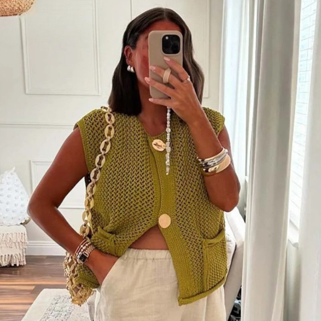 vestă tricotată damă Angel purtată confortabil