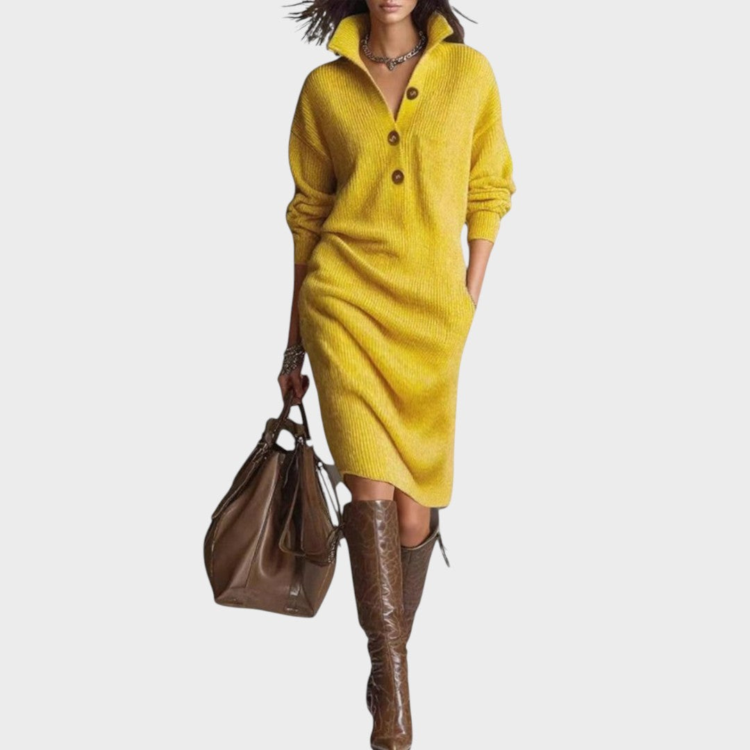 Anca | Rochie midi din tricot cu nasturi