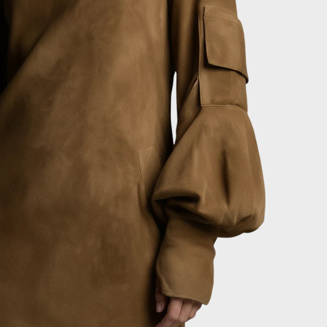 Mimi | Rochie scurtă din piele întoarsă cu guler înalt