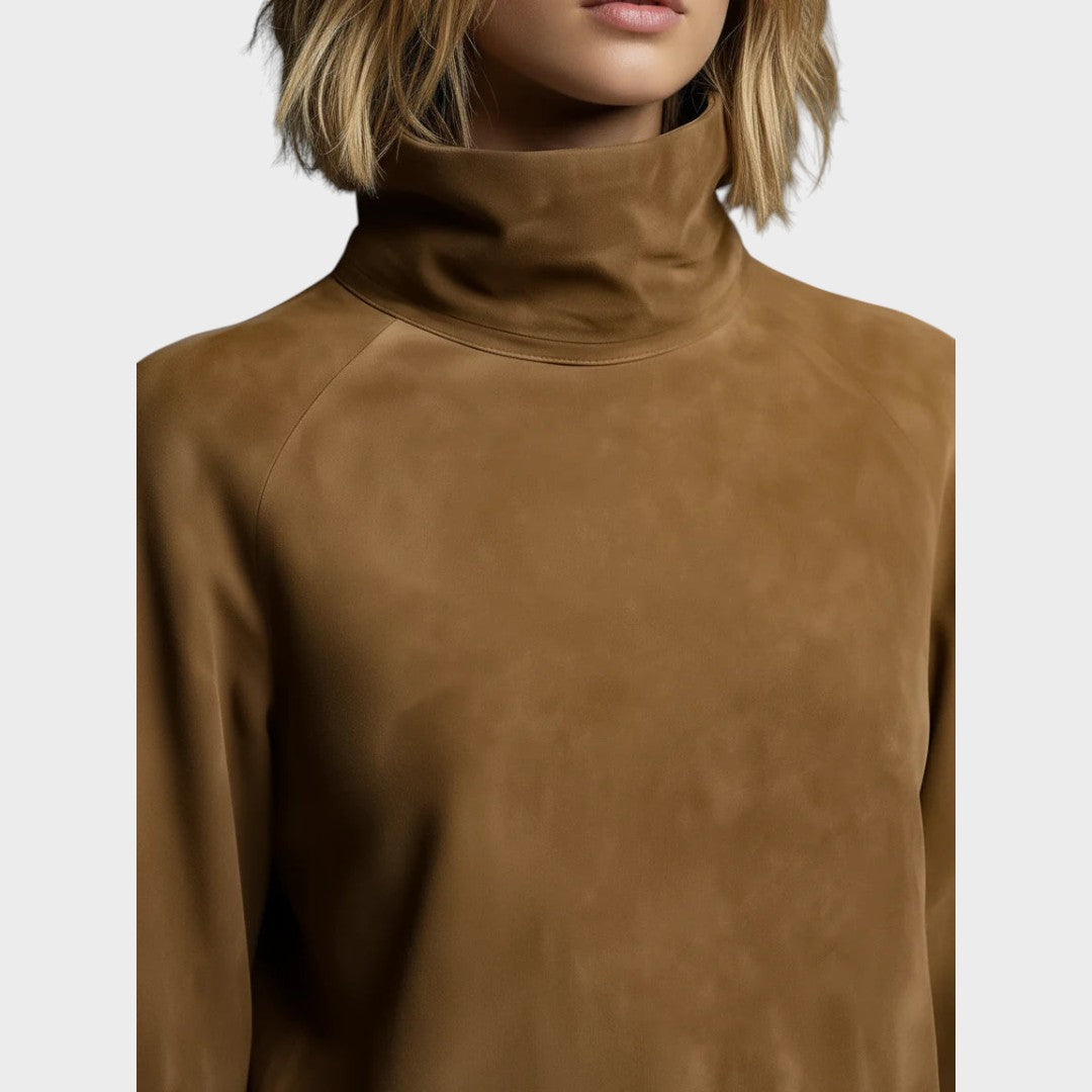 Mimi | Rochie scurtă din piele întoarsă cu guler înalt