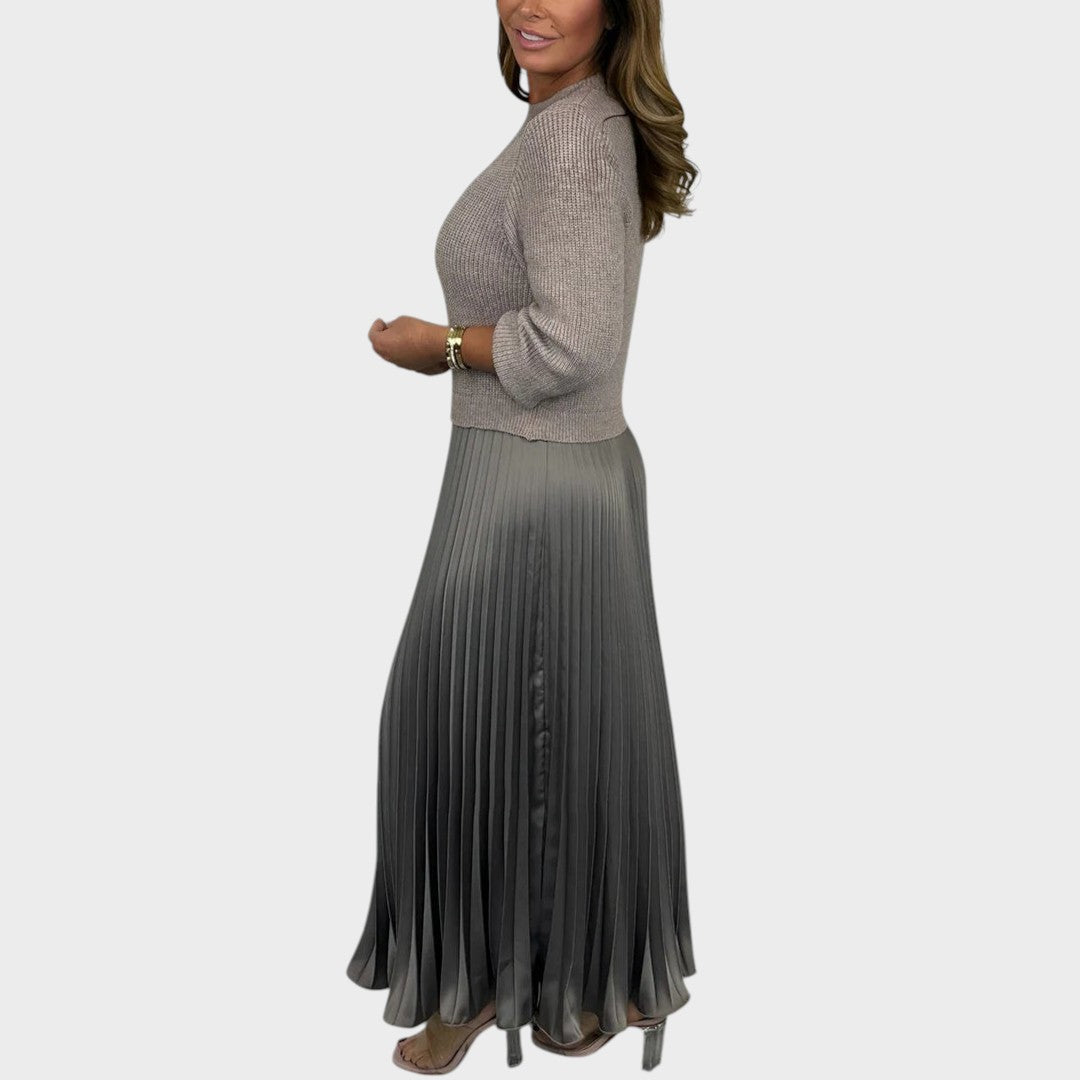 Set pulover și fustă plisată damă Delia elegant