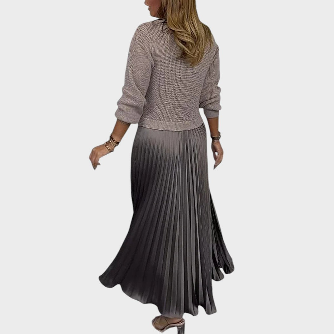 Set pulover și fustă plisată damă Delia elegant