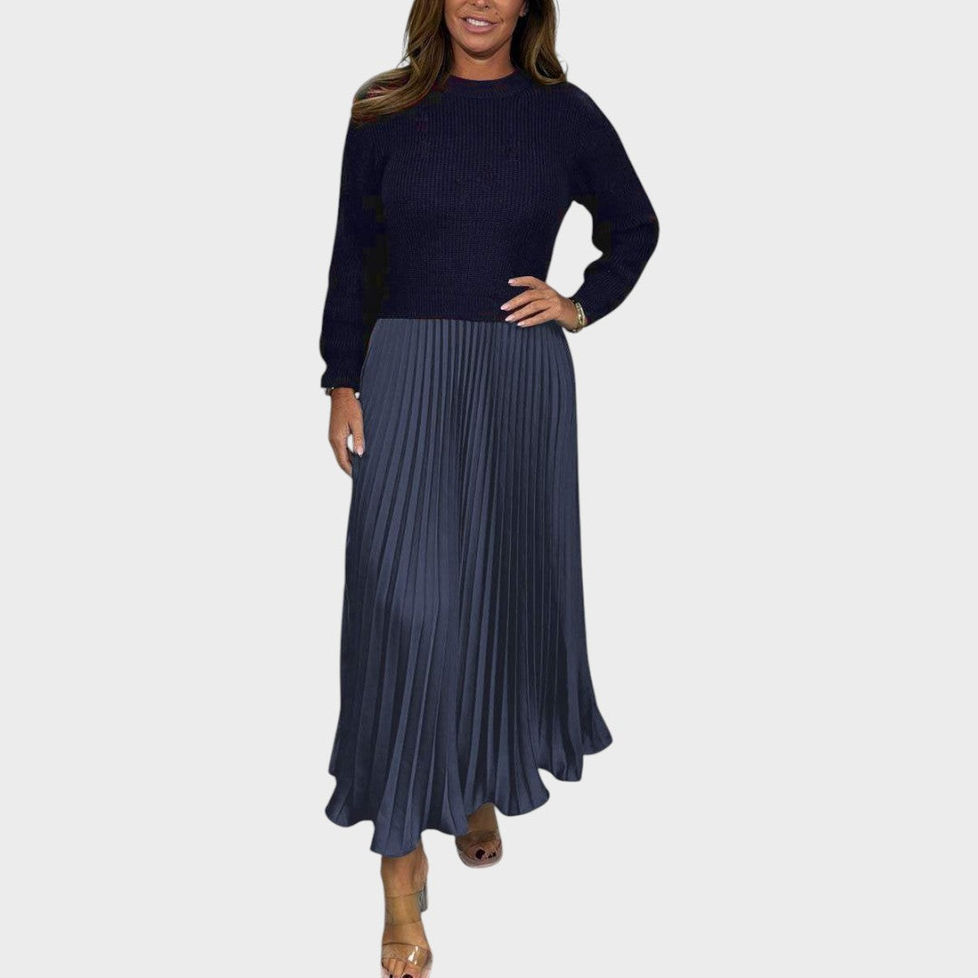 Set pulover și fustă plisată damă Delia elegant